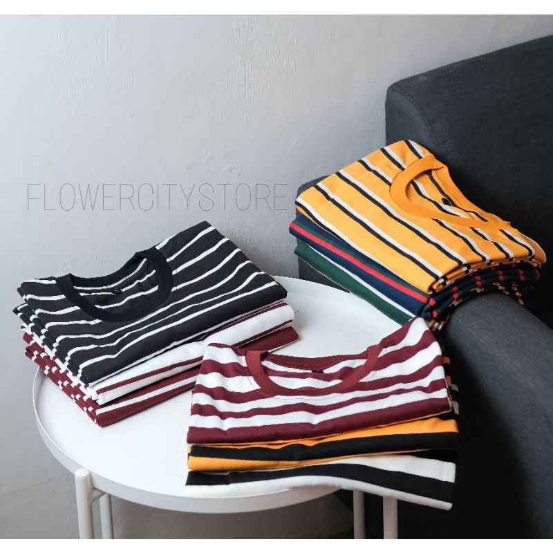 Jual Kaos Stripe Tangan Pendek Bahan Katun 30s Reaktif Kaos Salur Baju