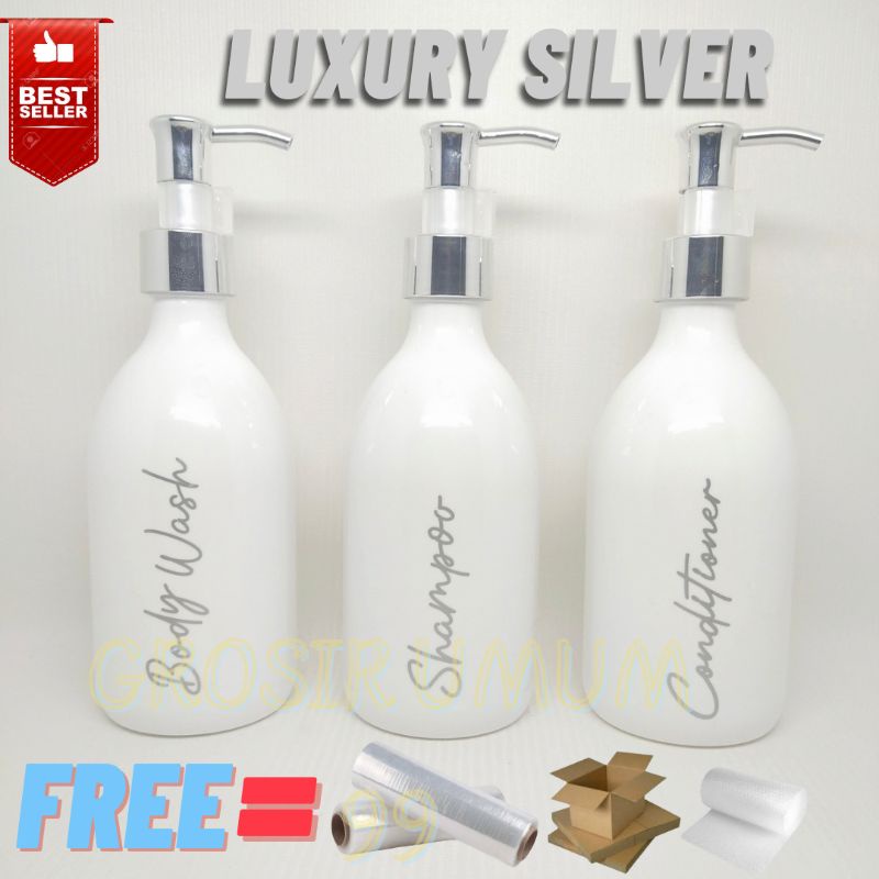 Jual Botol Sabun Cair Pump Putih Silver Aesthetic 300ml Luxury Shopee