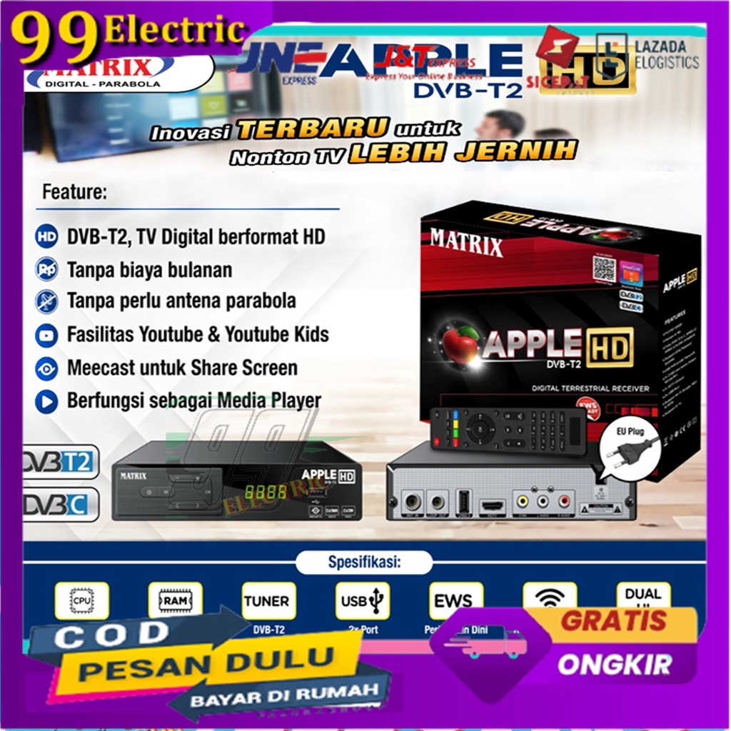 Jual Set Top Box Matrix Apple DVBT 2 STB Antena TV Digital Wifi Merah