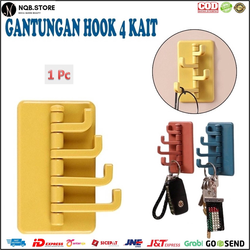 Jual Gantungan Tempel Lipat 4 Kait Cantolan Dinding Hook Kunci Tanpa