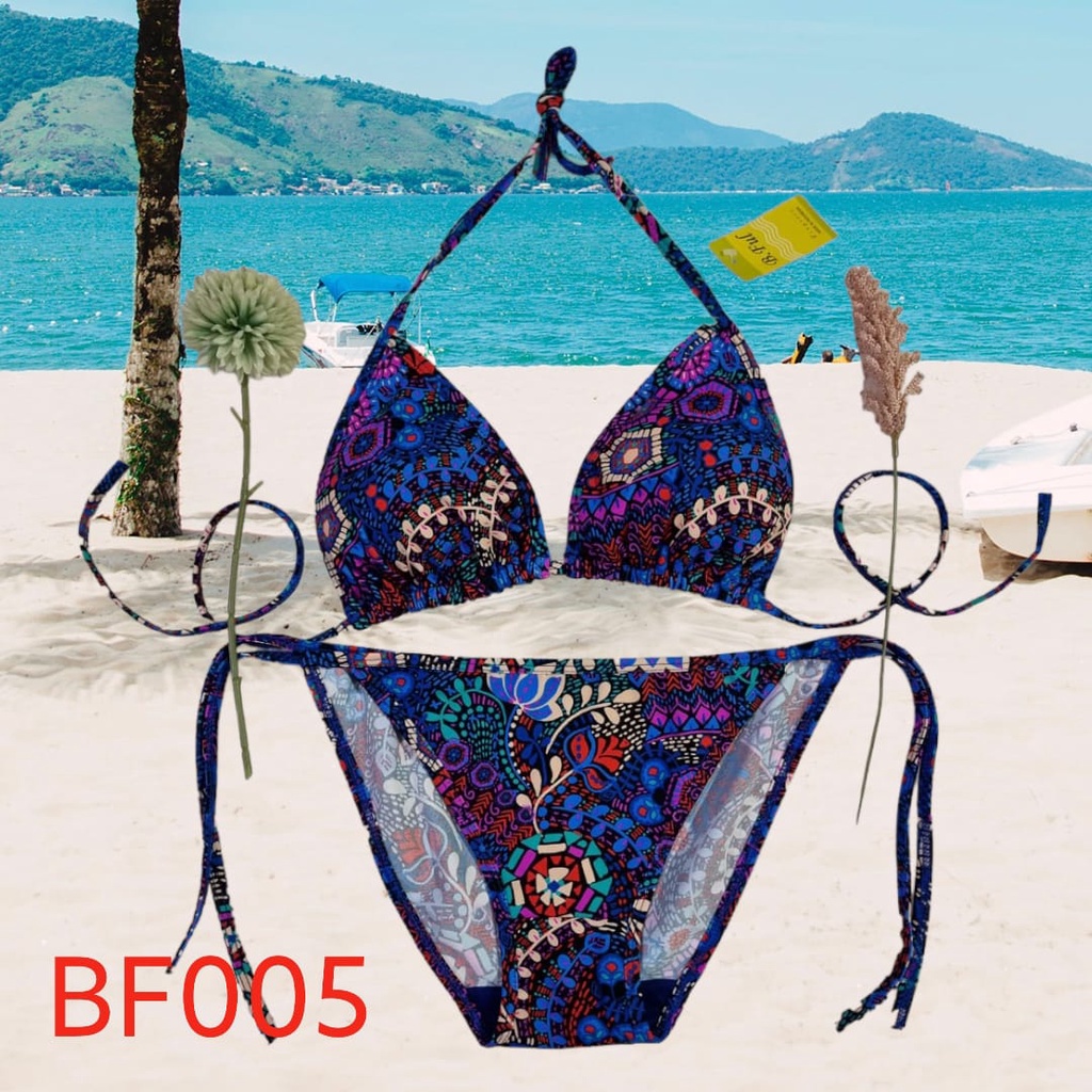 Jual Bikini Bf Triangle Tali Samping Warna Motif Batik Biru Shopee