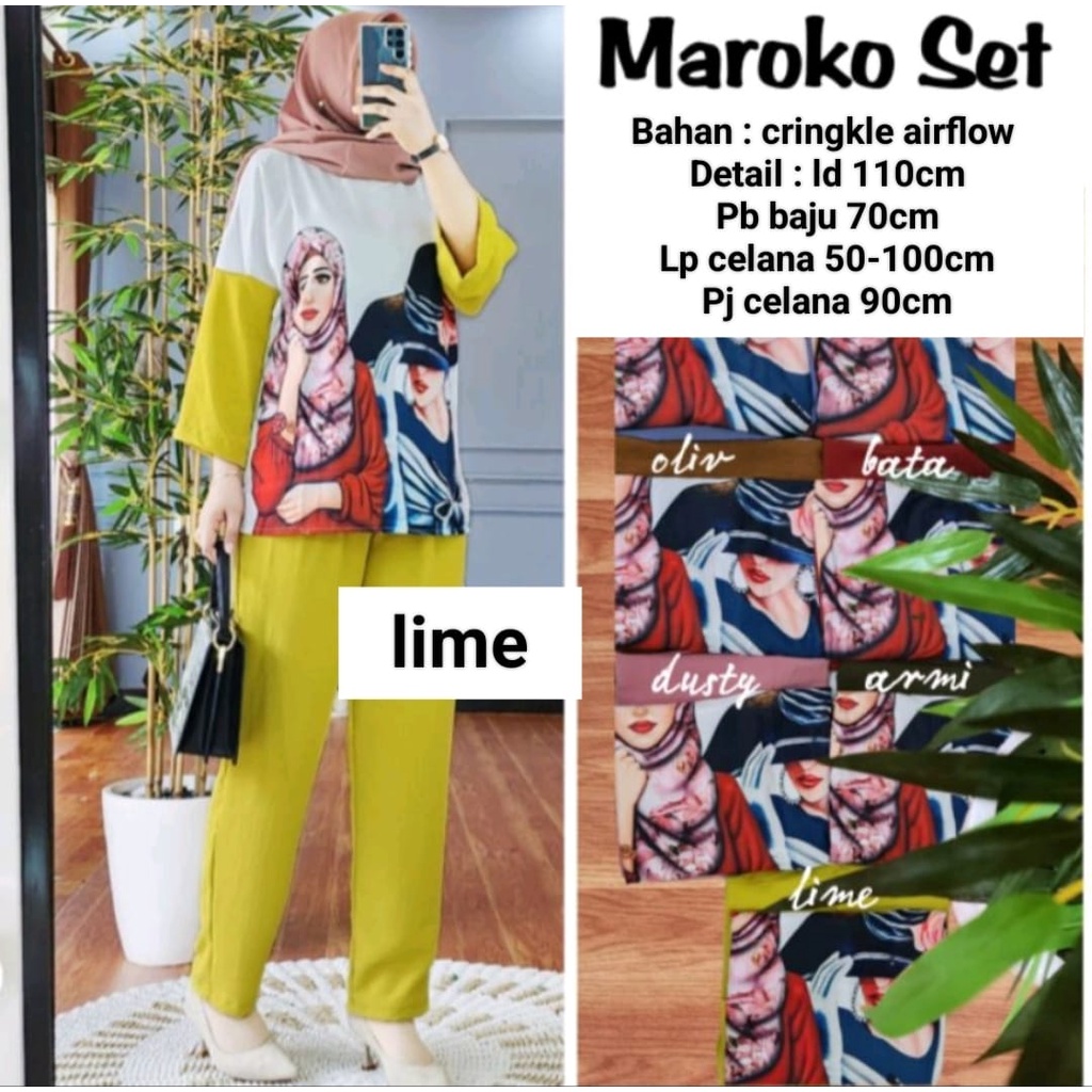 Jual Maroko Setelan Wanita Muslim Cringkle Airflow Premium Import