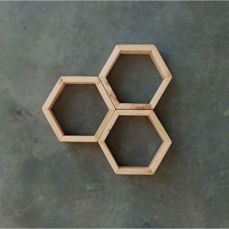 Jual RAK KAYU HEXAGONAL RAK KAYU HEXAGON RAK DINDING MINIMALIS 21CM