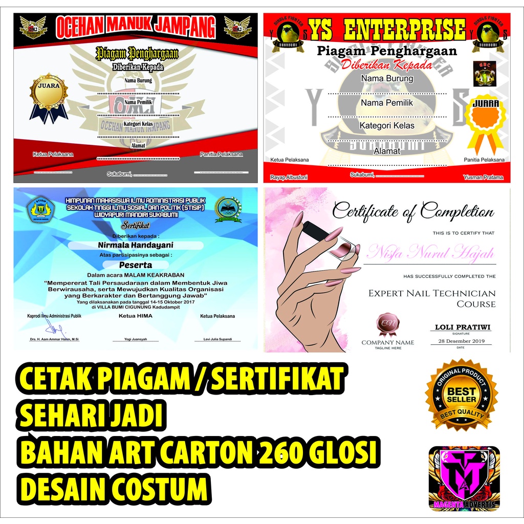 Jual Cetak Piagam Sertifikat Desain Costum Shopee Indonesia