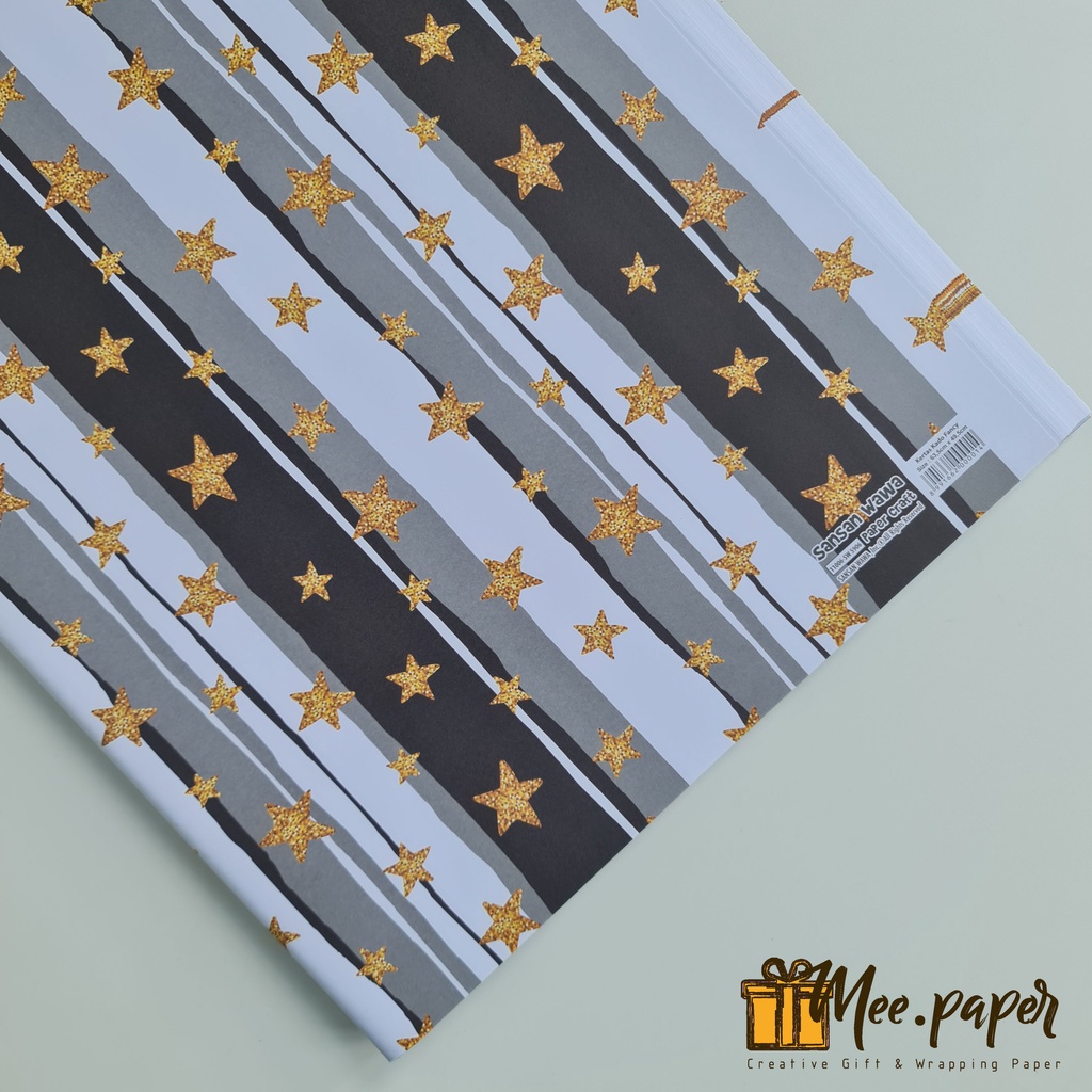 Jual Kertas Kado Sansan Wawa Motif Garis Star Bungkus Wrapping Paper