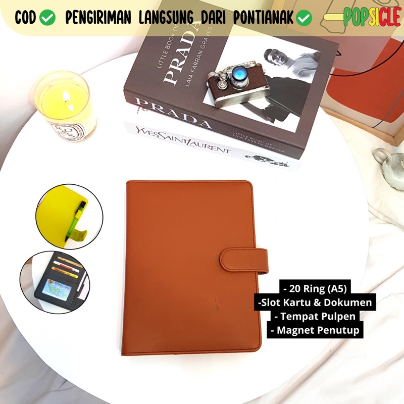 Jual Buku Binder Coklat Muda Polos Eksklusif A5 20 Ring Agenda A5 Polos