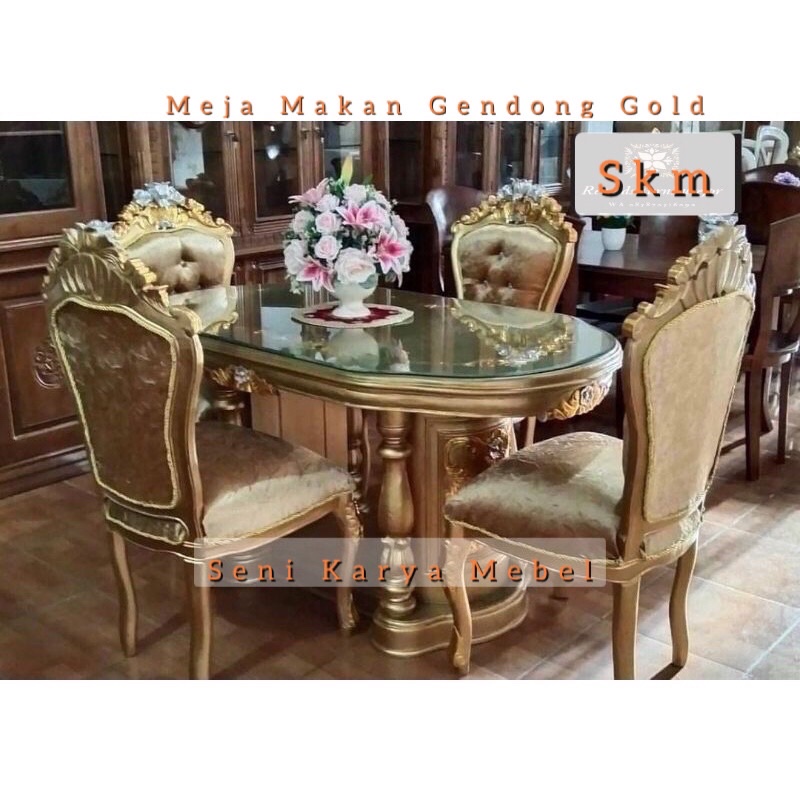 Jual Meja Makan Gendong Gold Kursi 4 Meja Makan Ukir Jepara Meja