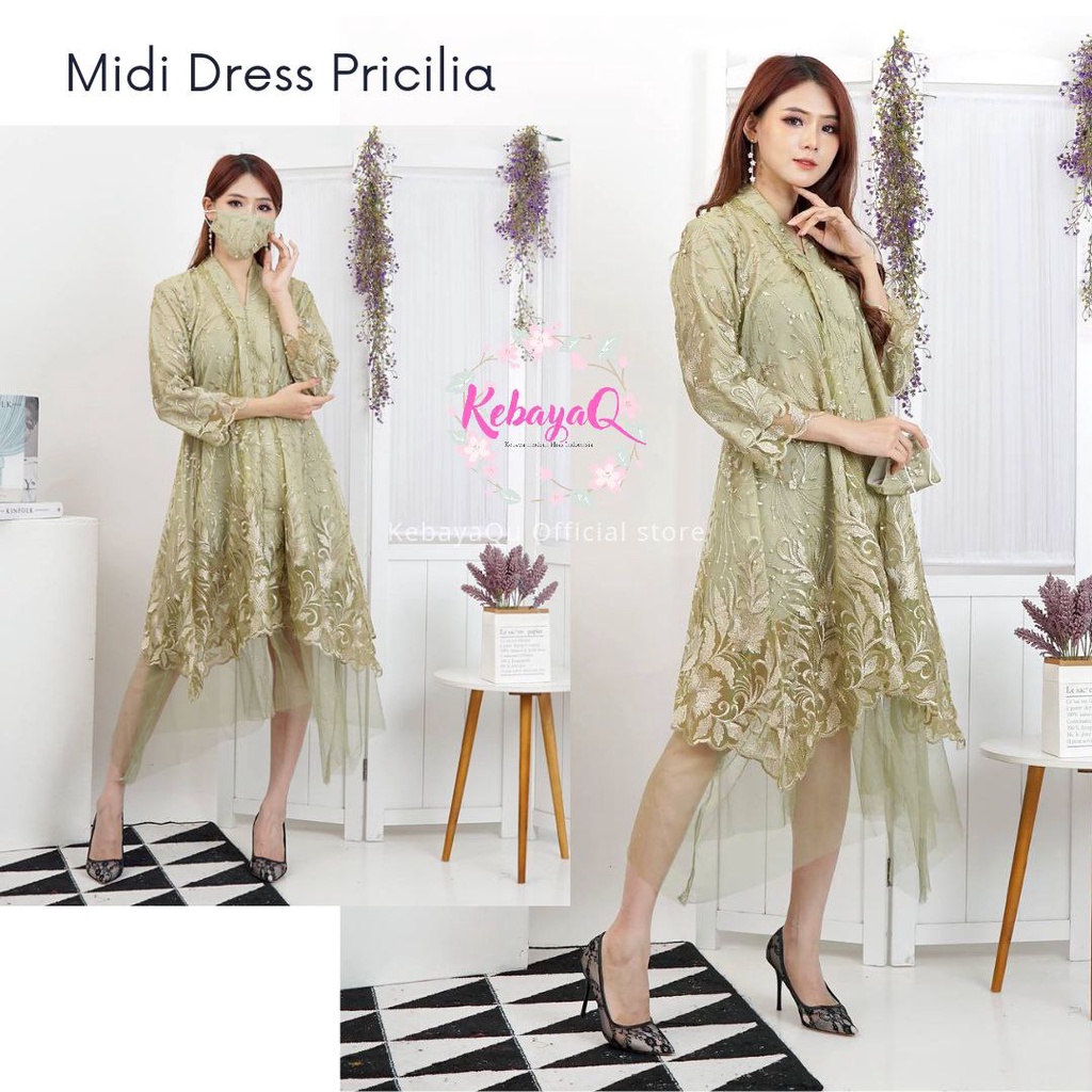 Jual KQ MIDI DRESS PRICILIA TERBARU TILLE PEARL PREMIUM DRESS