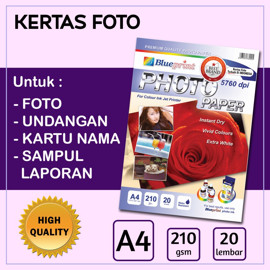 Jual Kertas Foto A4 210 Gsm Blueprint Glossy Photo Paper 1 Pack 20