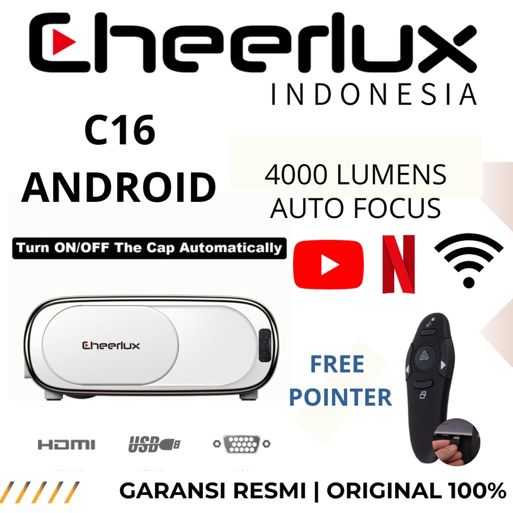 Jual PROYEKTOR C16 ANDROID CHEERLUX 4000 LUMENS C16 ANDROID PROJECTOR