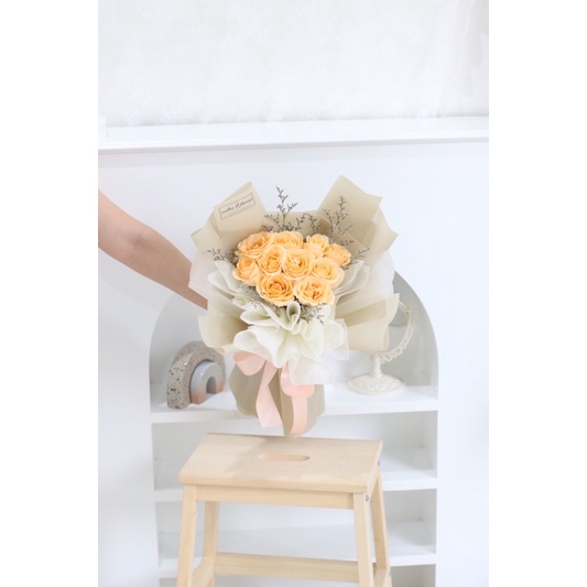 Jual Rose Bouquet Peach Stem Buket Bunga Mawar Fresh Segar Kado