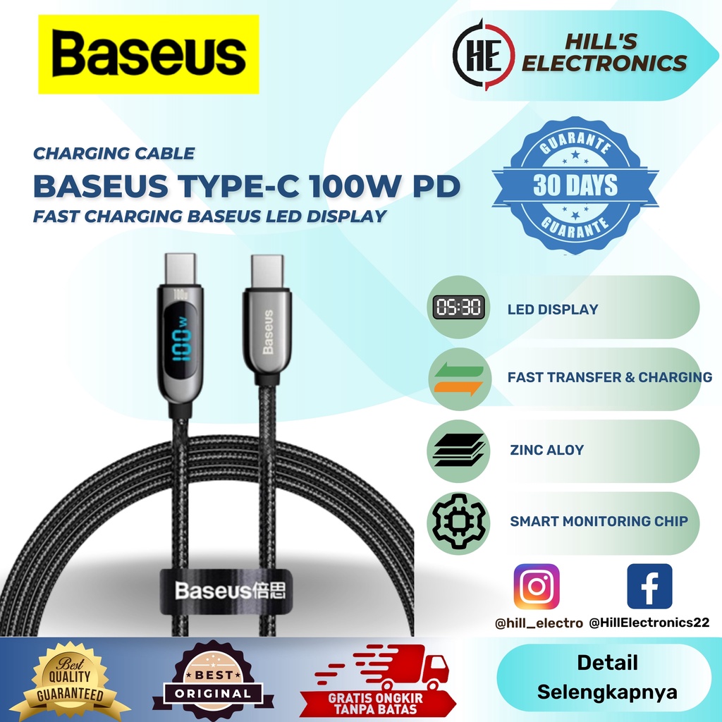 Jual Baseus Kabel Data Usb Type C 100w PD Fast Charging LED Display