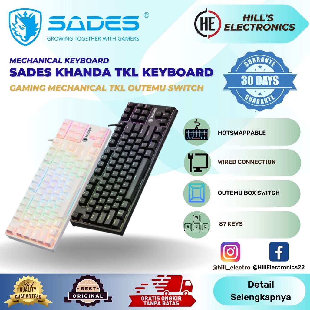 Jual Sades Khanda Keyboard Gaming Mechanical TKL Removeable Switch