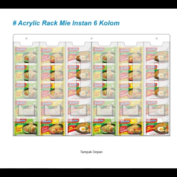 Jual Akrilik Display Mie Instan 6 Kolom Rak Toping Rak Indomie