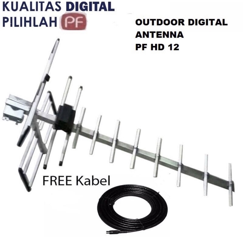 Jual Antena TV Digital Luar Outdoor PF HD 12 Free Kabel 10 Meter