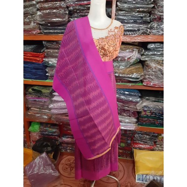 Jual Songket Ulos Ragi Huting Pink Ungu Sarung Selendang Maulana Ungu