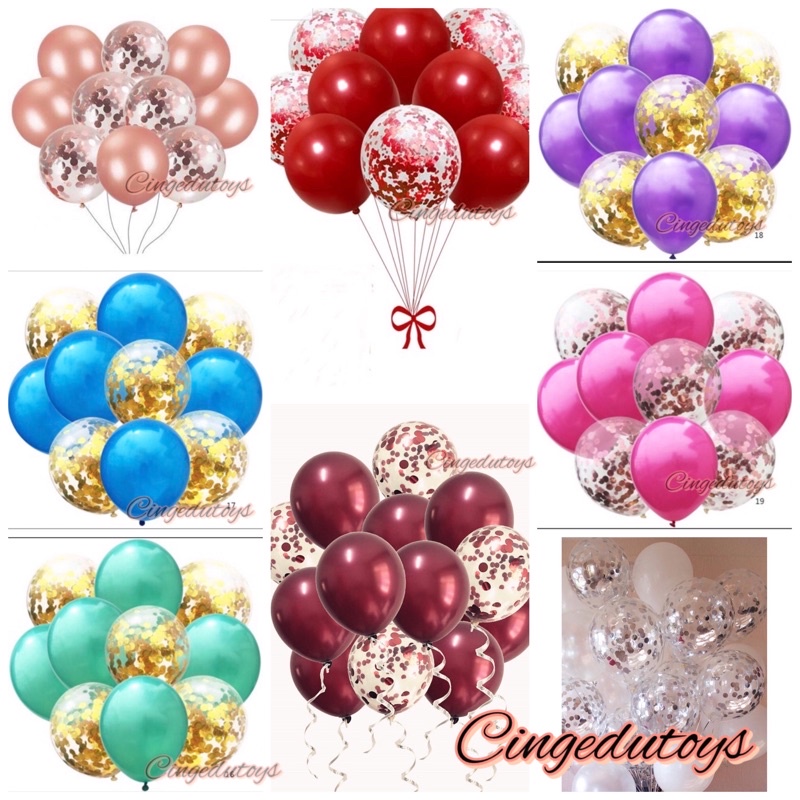 Jual Paket Balon Ulang Tahun Set Confetti Balloons 10 Pcs Tema Pink