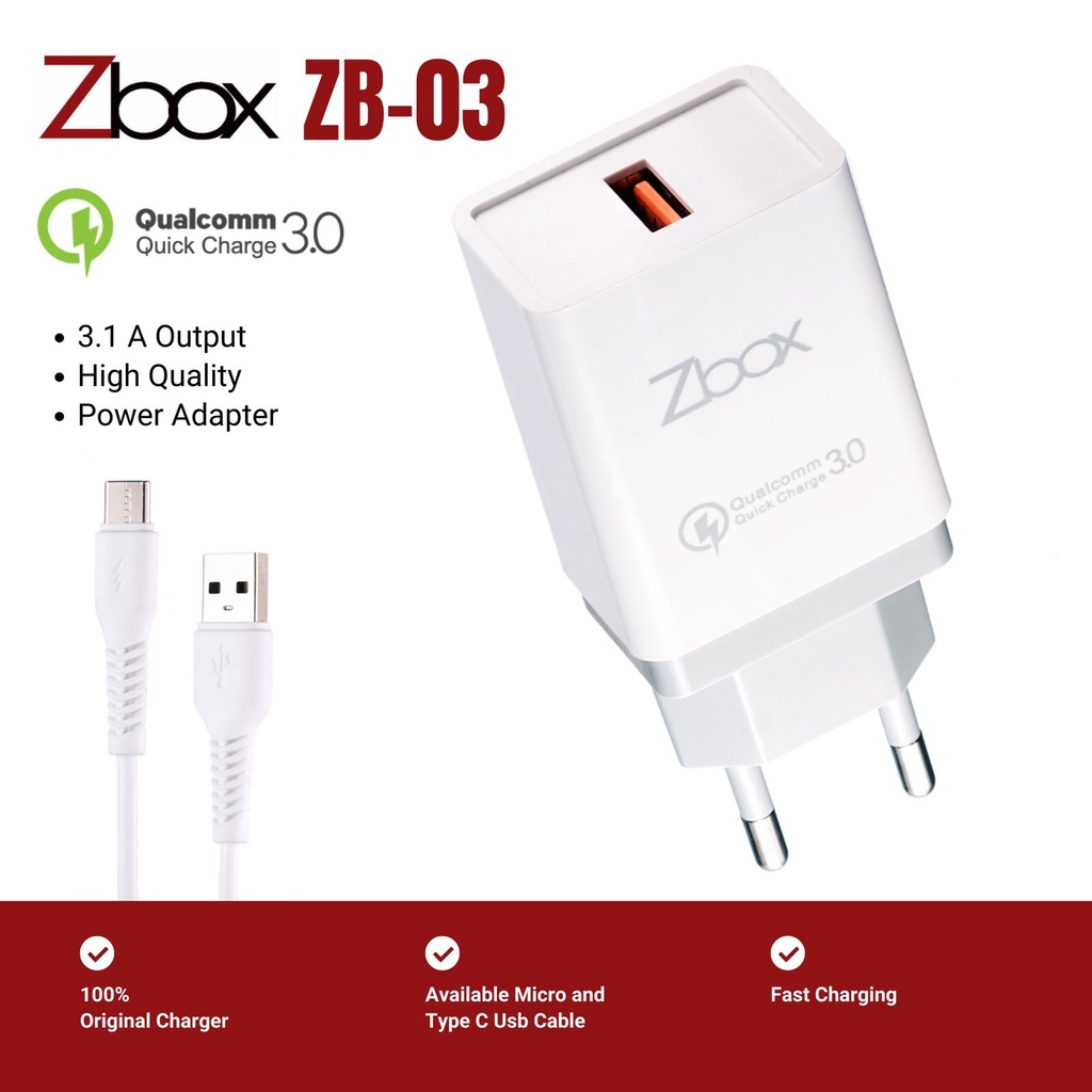 Jual TRAVEL CHARGER ZBOX ZB 03 FAST CHARING MICRO DAN TYPE C HIGH