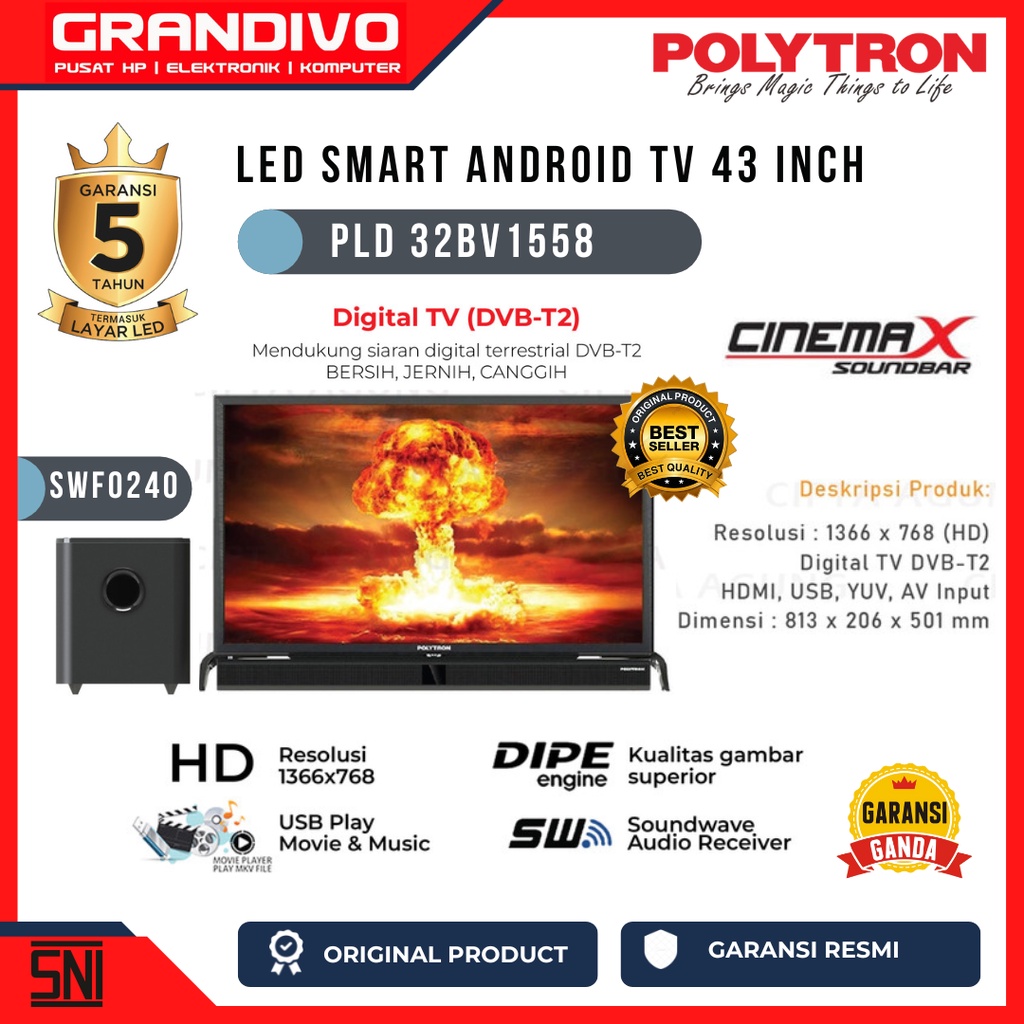 Jual Polytron LED Digital TV 32 Inch PLD 32BV1558 Soundbar Soundwave