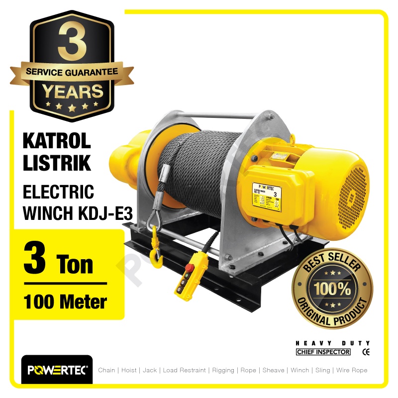 Jual POWERTEC Electric Winch Hoist 3 Ton X 100 Meter 3 Phase KDJ E3