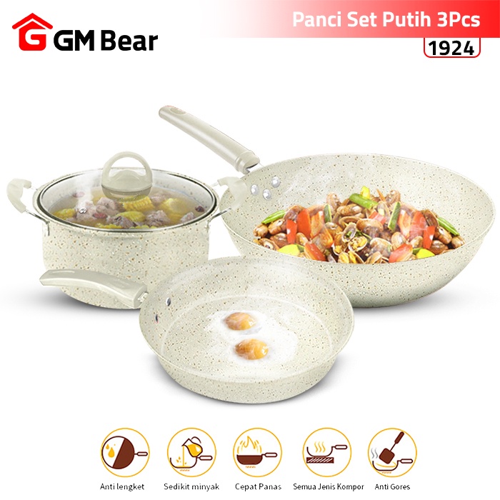 Jual GM Bear Panci Wajan Teflon Set Isi 3pcs 1924 Arria Panci Teflon