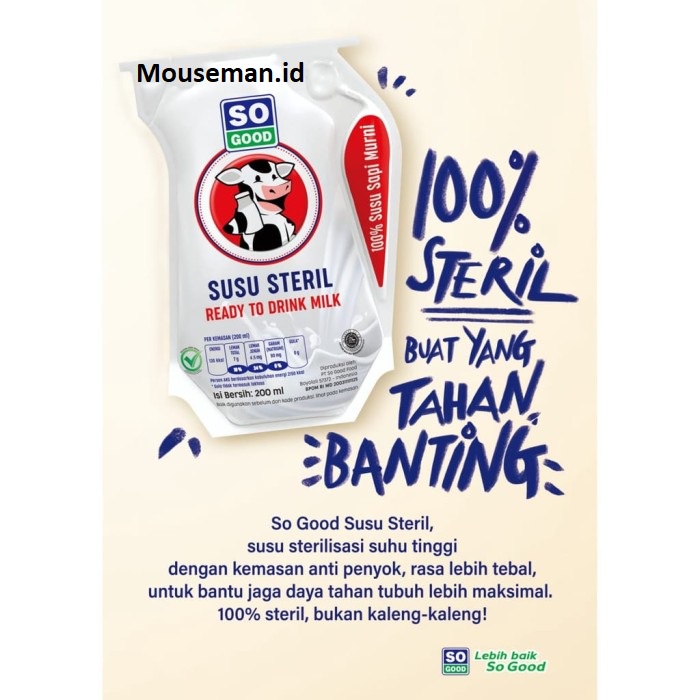 Jual Mouseman SO GOOD Susu Steril Ready To Drink Milk 100 Susu Sapi