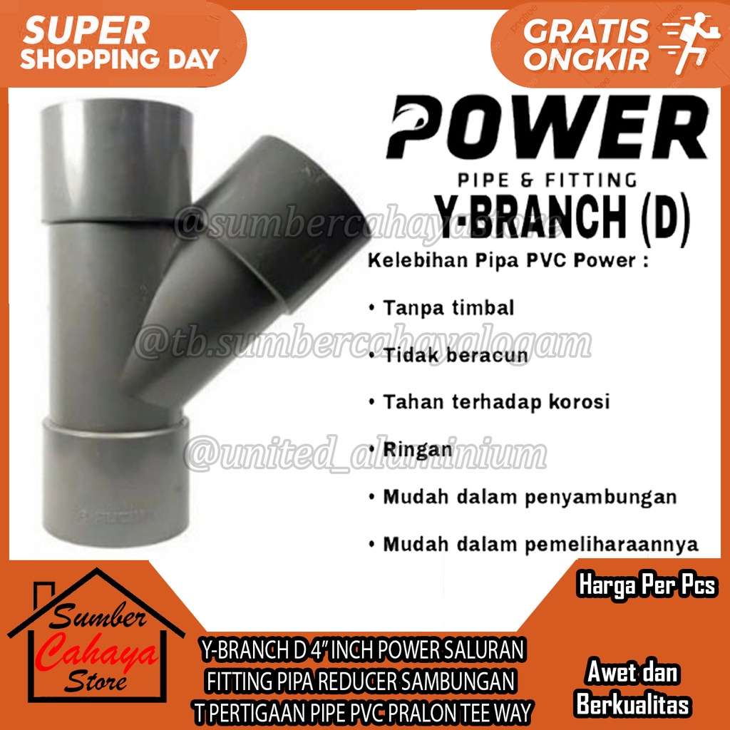 Jual Tee Y Branch D Power Inch Fitting Pipa Reducer Sambungan T