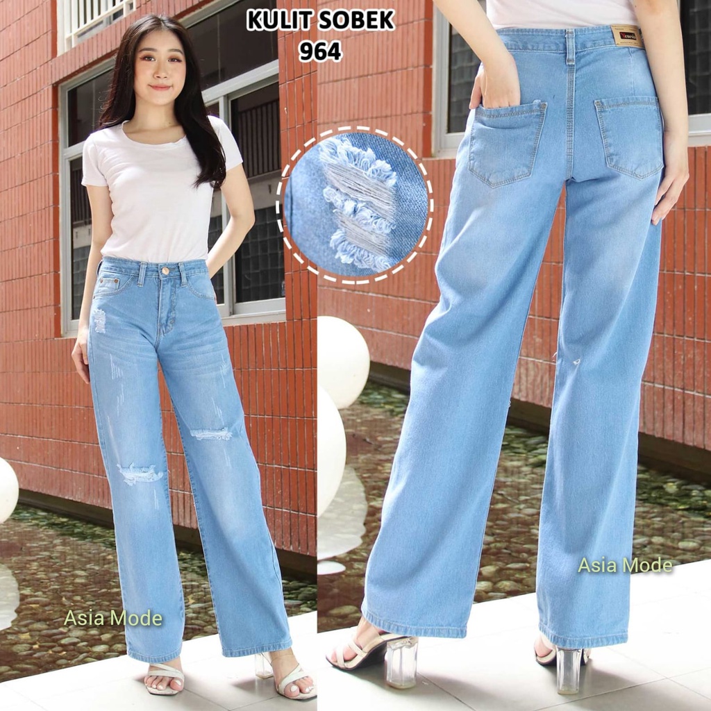 Jual Asia Mode Celana Jeans Kulot Panjang Sobek Wanita Kulot