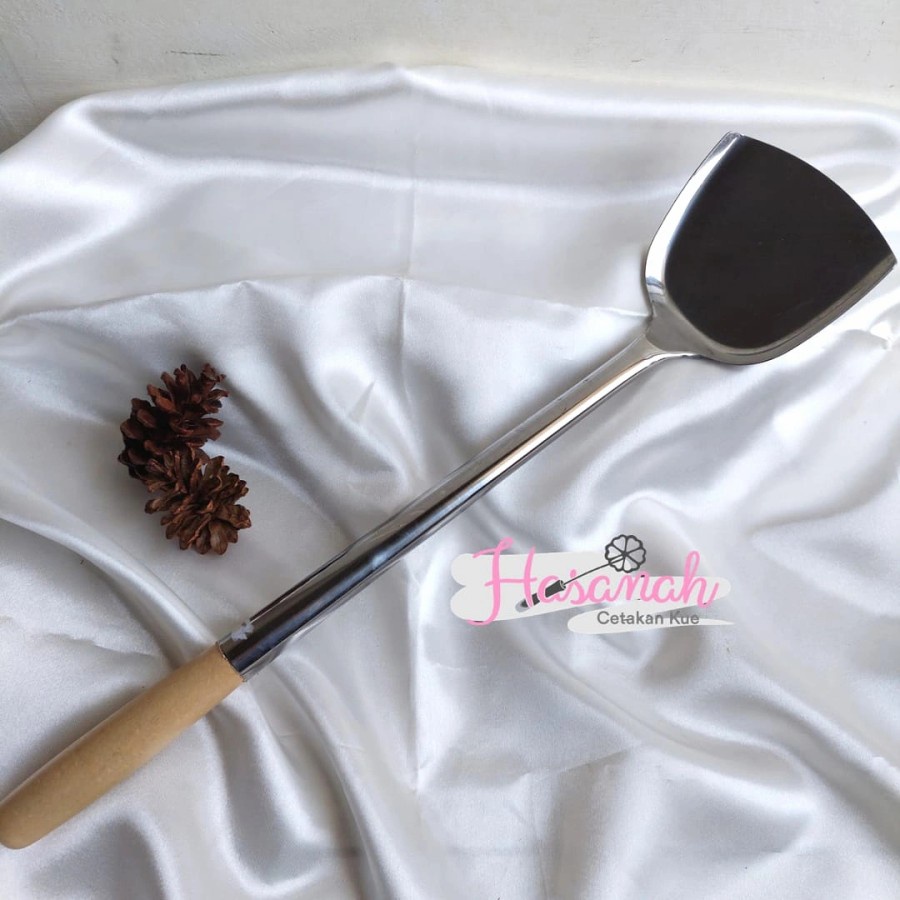 Jual Sodet Stainless Gagang Kayu Tebal I Spatula Stainless Jumbo