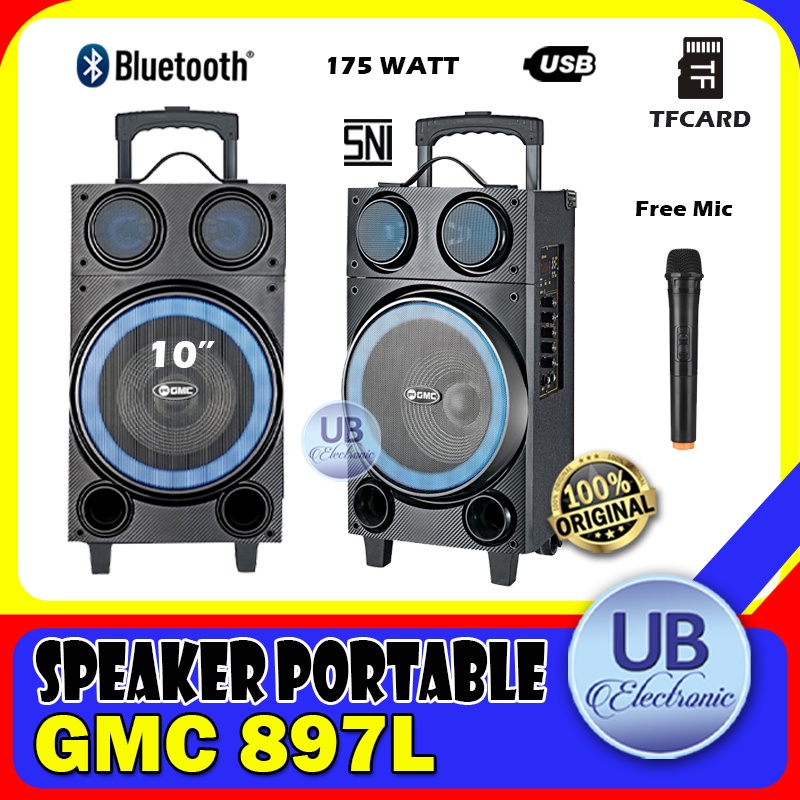 Jual SPEAKER GMC 897L BLUETOOTH PORTABLE 10 INCH FREE 2 MIC WIRELESS