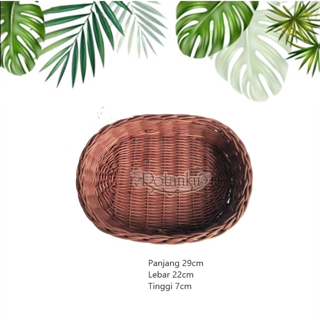 Jual Keranjang Rotan Oval Coklat Nampan Panjang 29cm Tempat Makanan