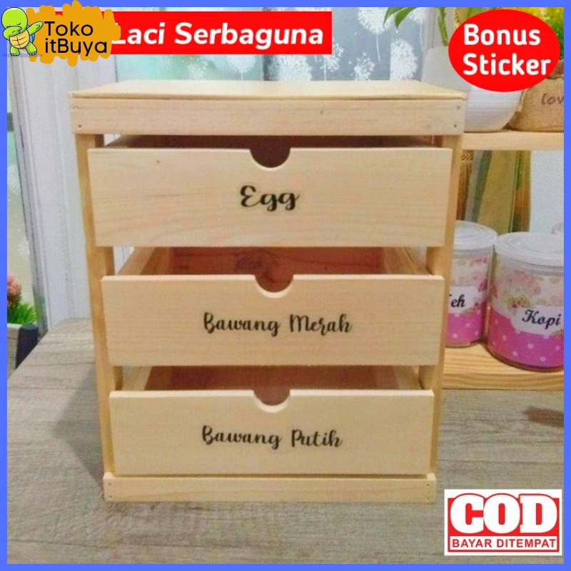 Jual Rak Bawang Laci Susun 3 Kayu Kekinian Tempat Bumbu Dapur Minimalis