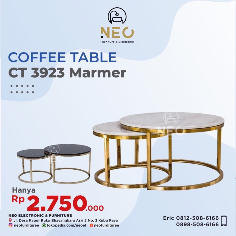 Jual NEO MEJA TAMU MARMER ASLI 2in1 BULAT BUNDAR CT 3923 COFFEE TABLE