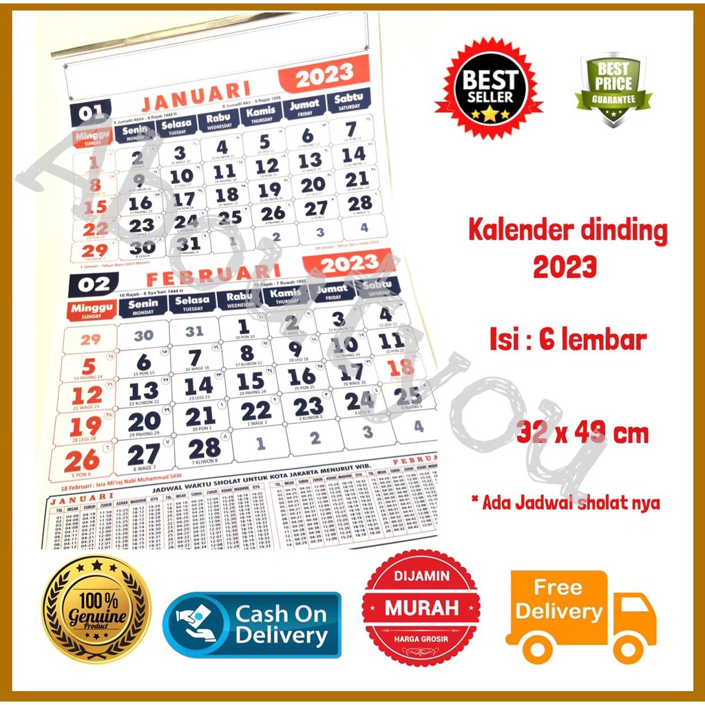 Jual Grosir KALENDER Dinding Besar TERBARU 6 Lembar HVS 32x49 Cm