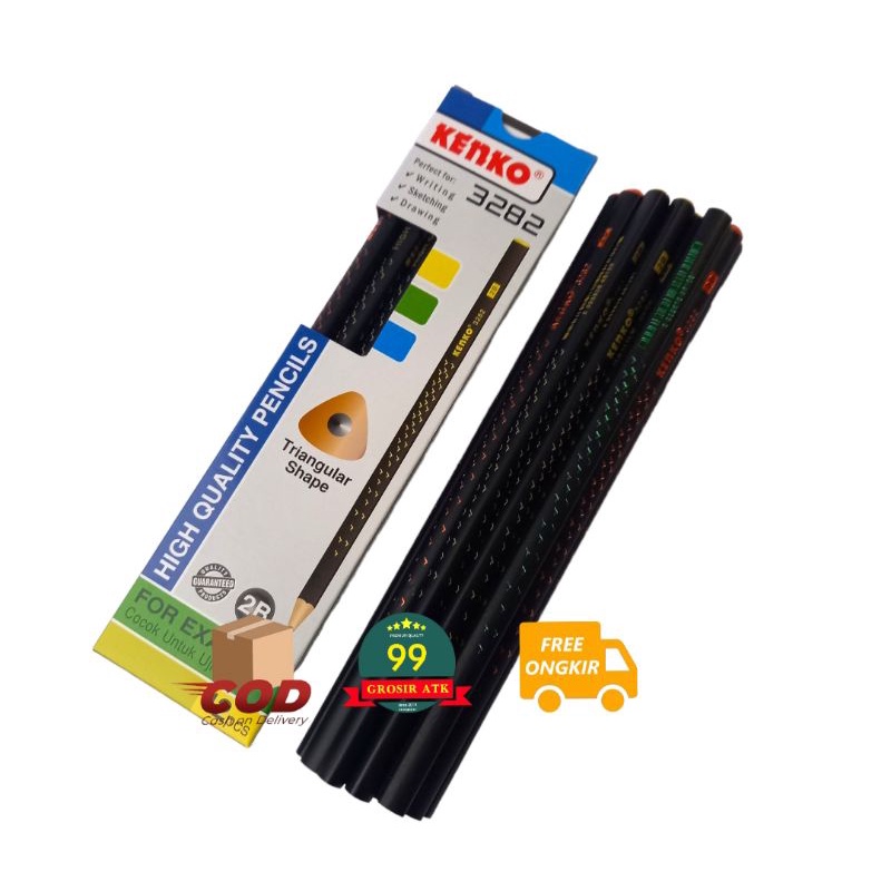 Jual KENKO HITAM Segitiga 2B Pensil 2B Komputer Pensil Kenko Pencils