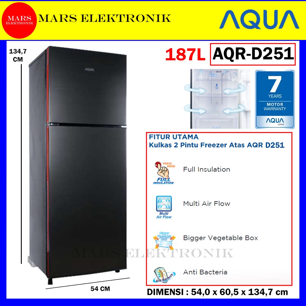 Jual KULKAS AQUA 2 PINTU AQR D251 187 LITER LOW WATT AQR D 251