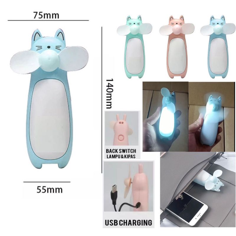 Jual Kipas Angin Mini Portable Led Rabbit Mini Fan Baling Baling Bisa