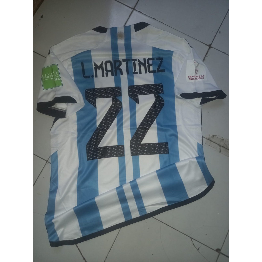 Jual Jersey Baju Bola Pria Argentina Home World Cup Plus Namset L