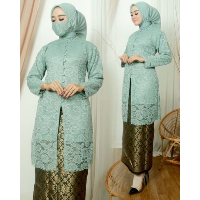 Jual Ready Setelan Tunik Brukat Kancing Dan Songket Set Kebaya Modern