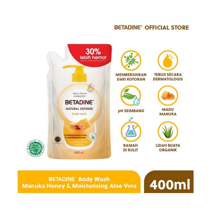 Jual Betadine Natural Defense Body Wash Manuka Honey Aloe Vera Ml