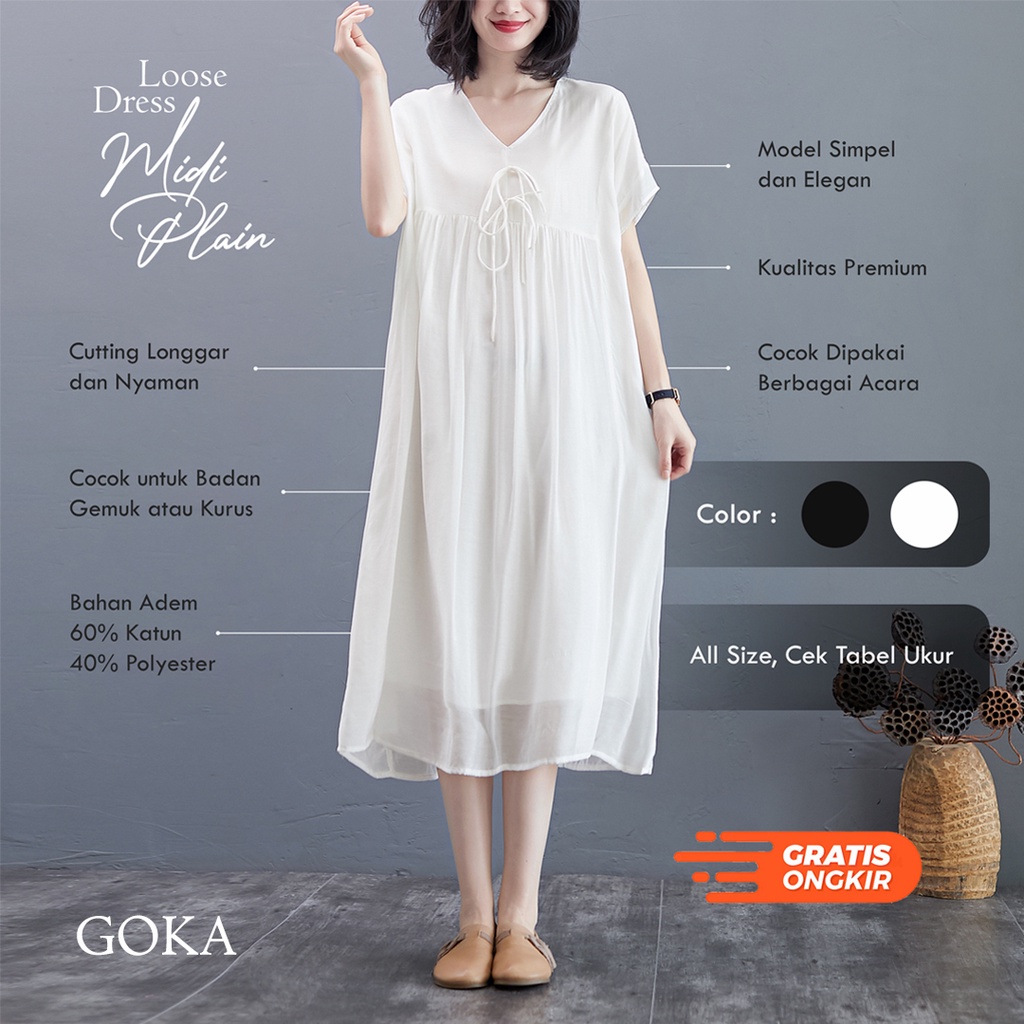 Jual GOKA Midi Dress Wanita Korea Oversize Korean Style Pantai Jumbo