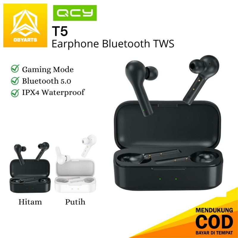 Jual QCY T5 Earphone Bluetooth TWS Original With Mic Gaming Mode