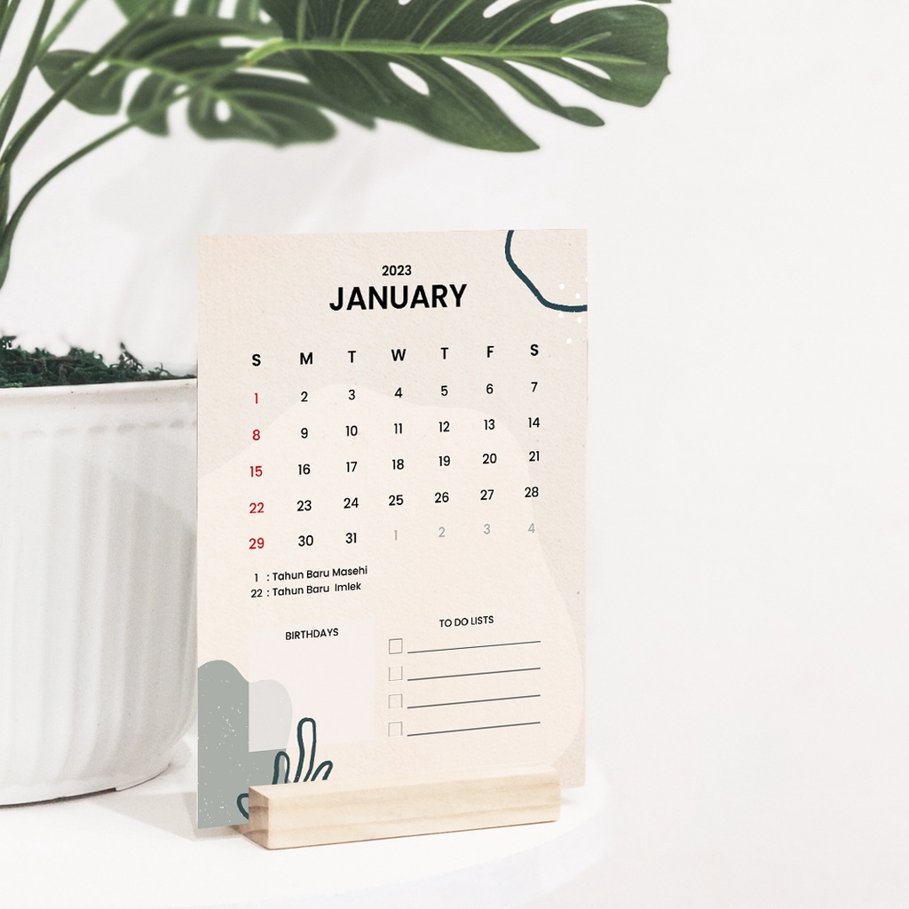 Jual Kalender Meja Estetik Aesthetic Calendar With Wooden Stand