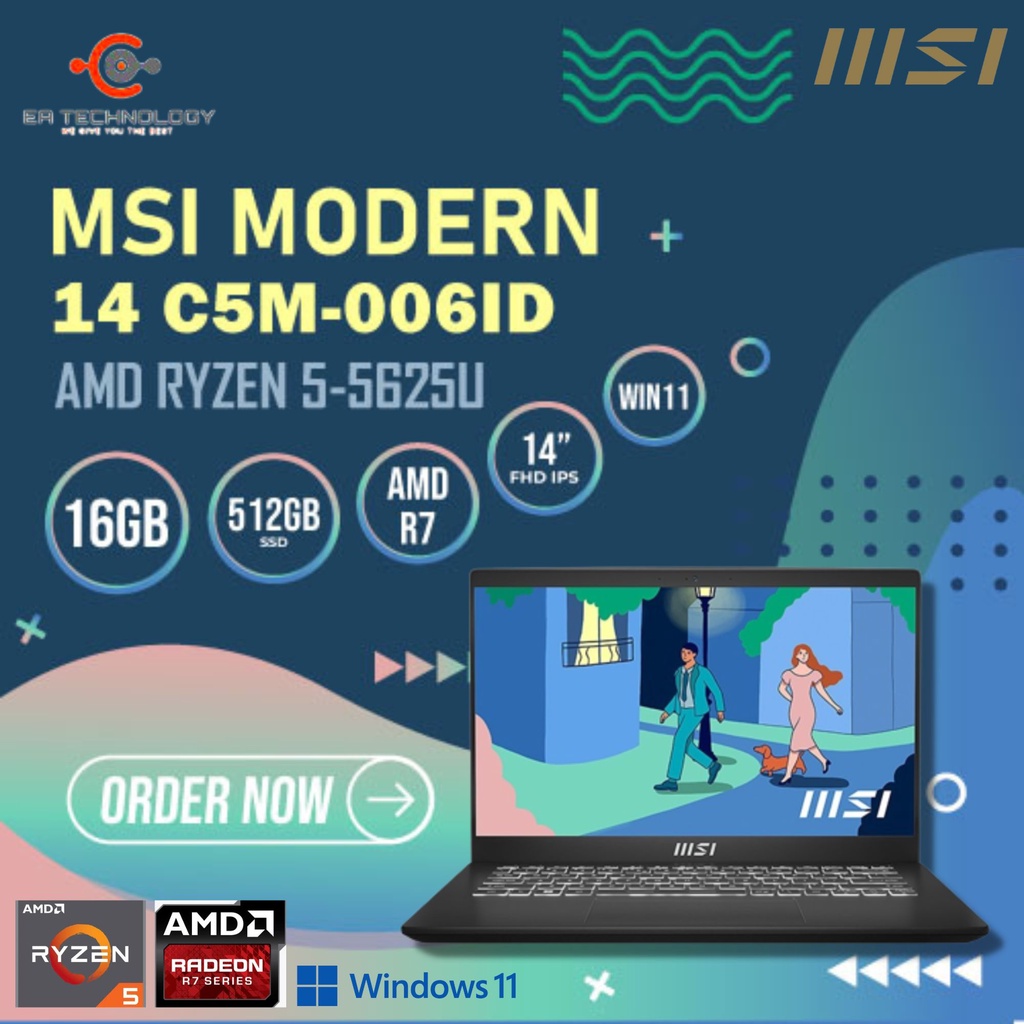 Jual MSI Modern 14 C5M 006ID AMD Ryzen 5 5625U 16GB 512SSD 14 FHD IPS