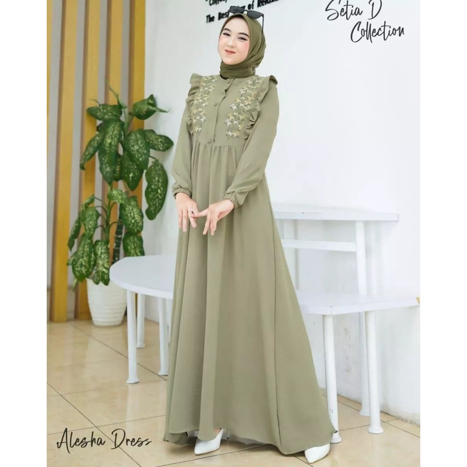 Jual Baju Terbagus Alesha Dress Crinkle Premium Aplikasi Bordir Busui