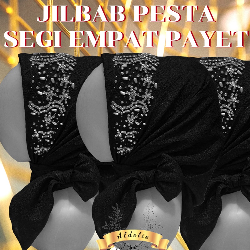 Jual Jilbab Kondangan Segi Empat Terbaru Simple Mewah Bahan Gliter