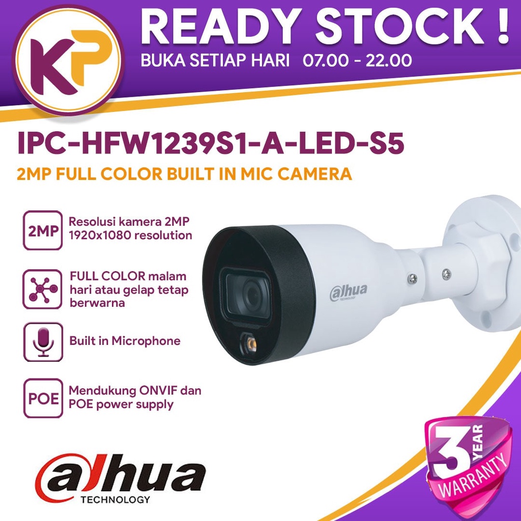 Jual IP CAMERA OUTDOOR DAHUA IPC HFW1239S1P A LED S5 2MP FULL COLOR