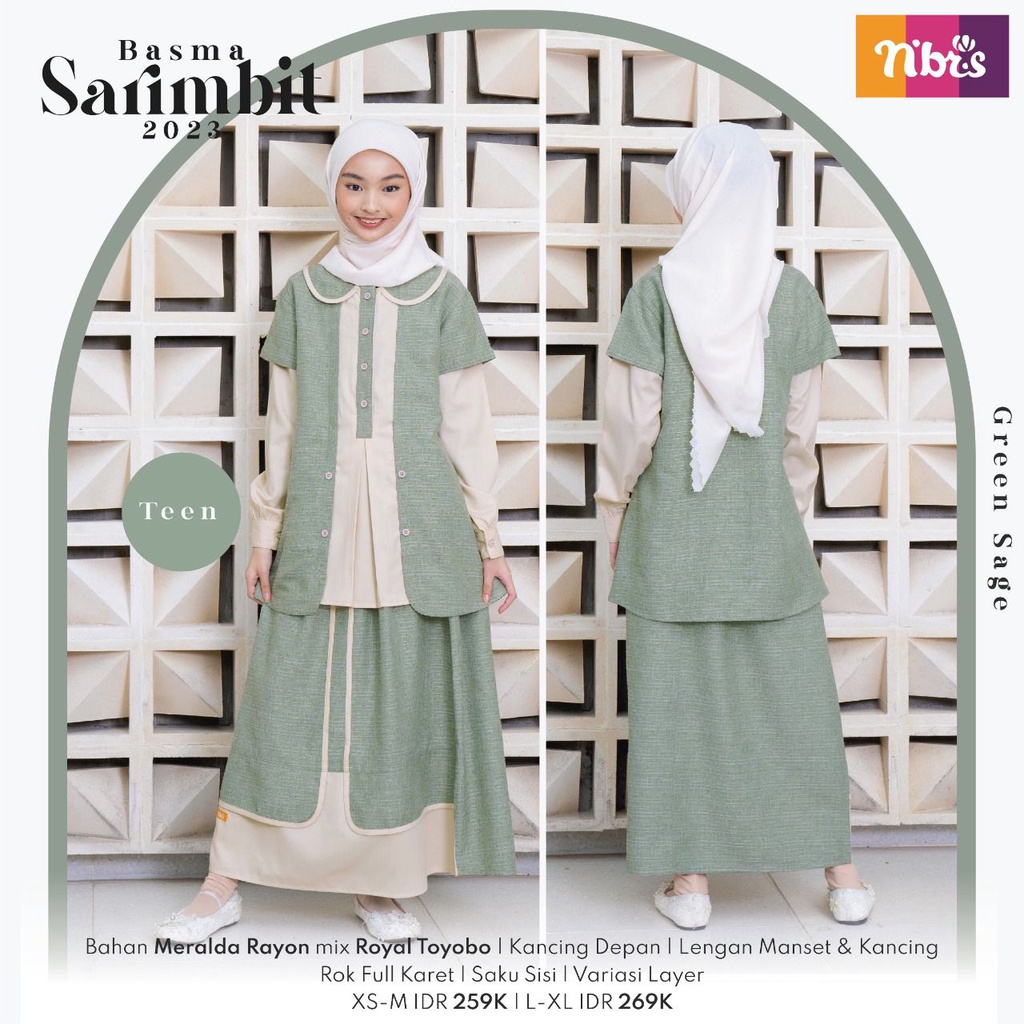 Jual SARIMBIT NIBRAS BASMA GREEN SAGE COUPLE GAMIS TEEN TERLARIS GAMIS