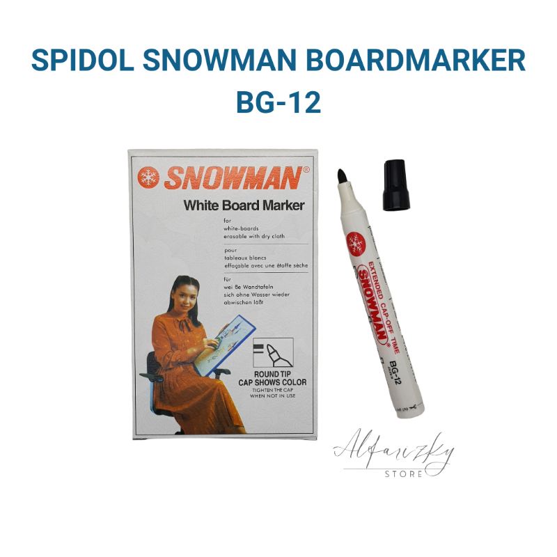 Jual Spidol SNOWMAN BOARDMARKER BG 12 White Board Warna Hitam Biru