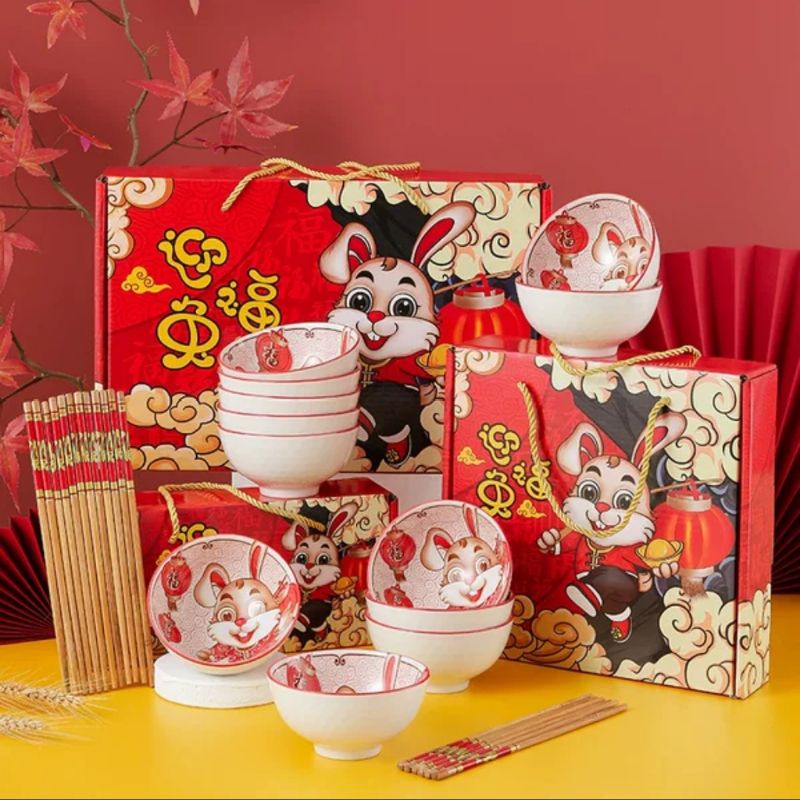 Jual PREMIUM 6 SET Hampers Gift Chinese New Year 2023 Mangkok Keramik